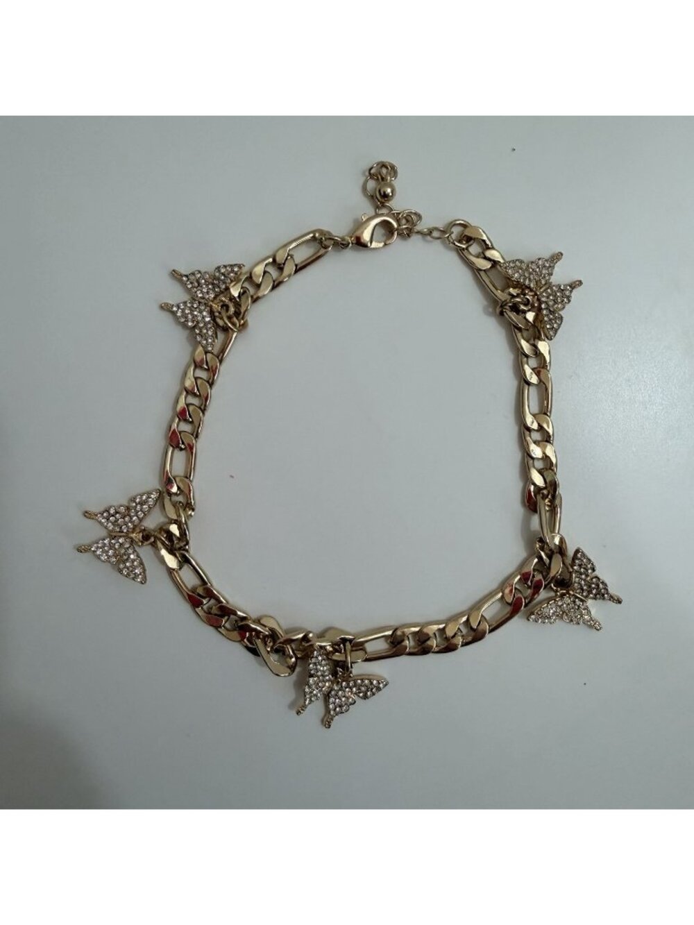 Womens Gold Chain With Rhinestone Butterflies Ankle Bracelet